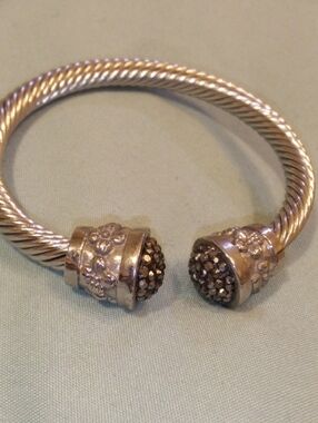Silver-Tone Twisted Cable Cuff Bracelet with Crystal End Caps